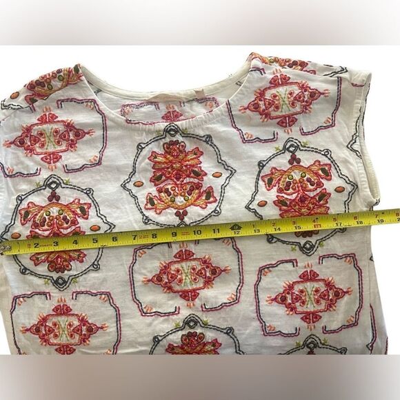 Soft Surroundings embroidered 100% cotton boho top ivory w orange green red szXS - Picture 7 of 10